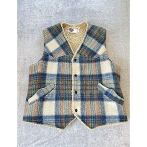 Silton California Wool Sherpa Vest Vintage 70's Pockets Sz Lg Western Cowboy
